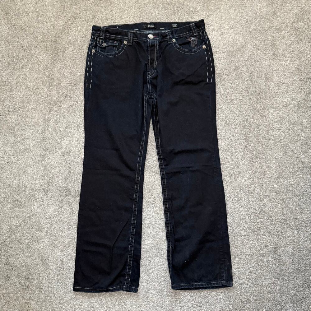 MEK Boston Straight Jeans Mens 40x34 Dark Wash Blue Embroidered Button Fly Denim